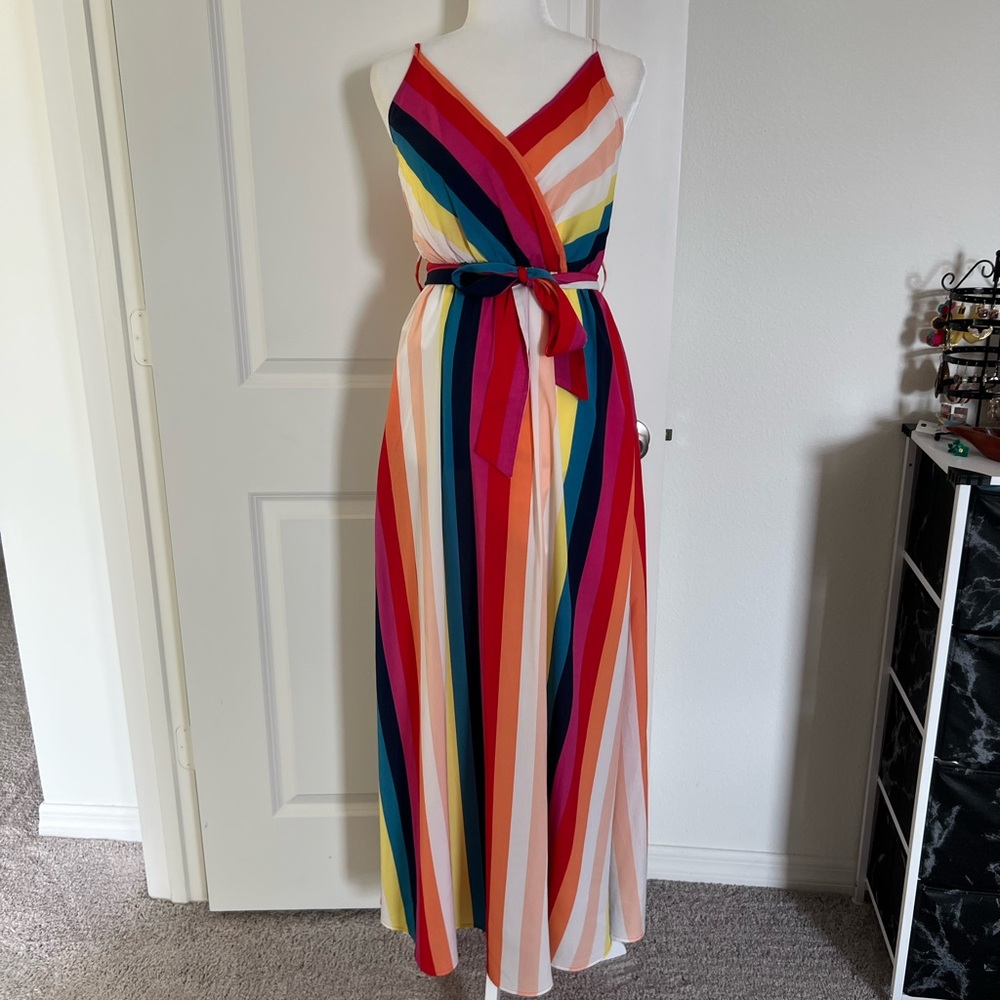 NWOT SHEIN Rainbow Striped Maxi Dress Medium